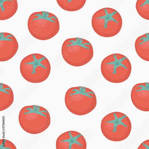 Vector red tomatoes seamless pattern. Food background on a white background. Vegetable texture for the design. Seamless pattern can be used for Wallpaper, web backgrounds.