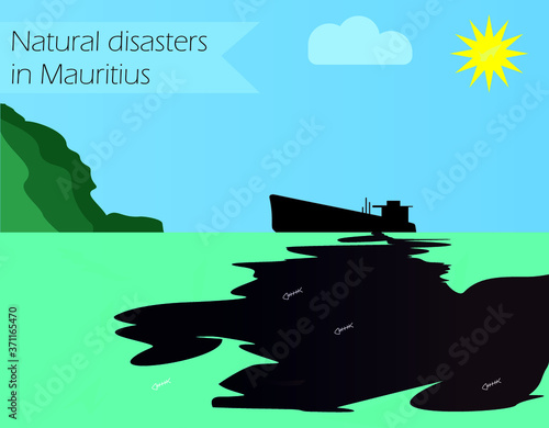 Mauritius declares emergency as stranded ship leaks oil. Vector