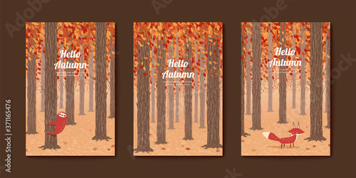 Set of autumn forest illustration