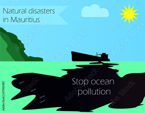 Mauritius declares emergency as stranded ship leaks oil. Vector