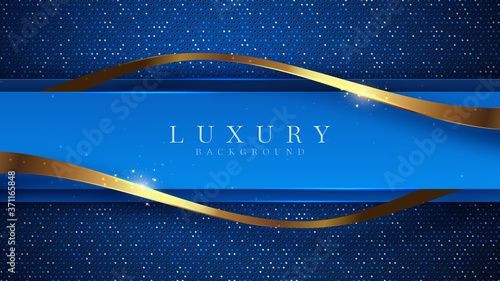 Luxury golden line background blue and sky shades in 3d abstract style. Illustration from vector about modern template deluxe design.