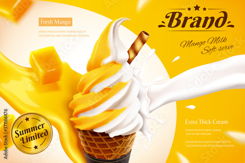 Mango and milk ice cream cone ads