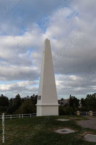 White obelisk monument at Newcastle, Australia.