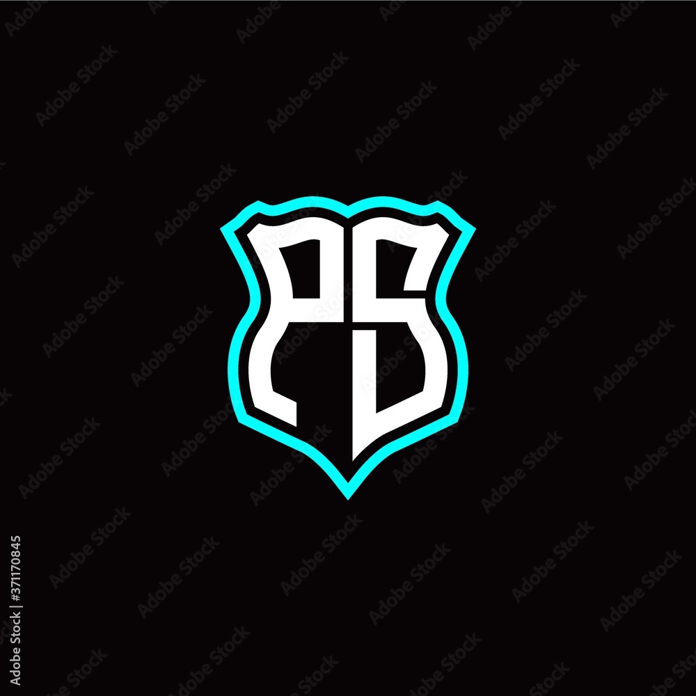 Initial P S letter with shield style logo template vector