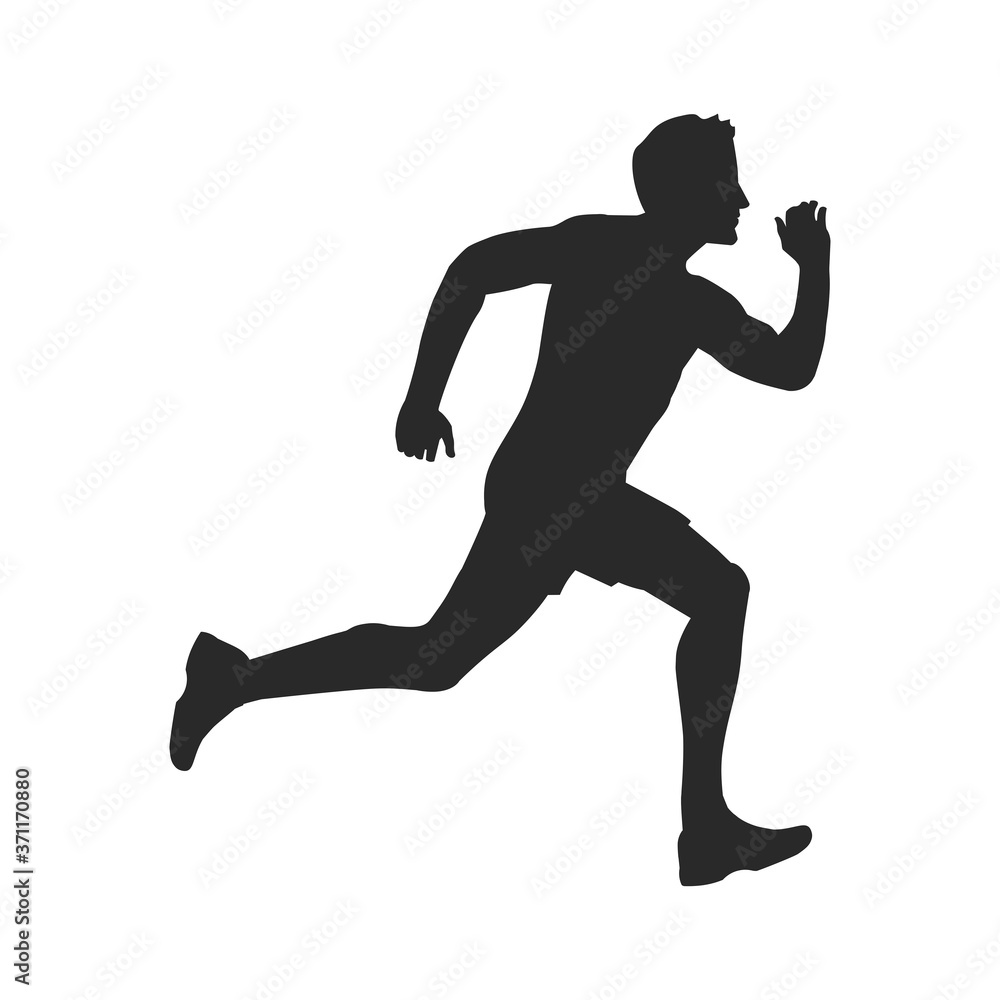 Isolated black silhouette of a running athlete