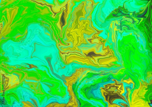 Green blue and yellow glowing marble abstract background design. Concept  illustration  colorful