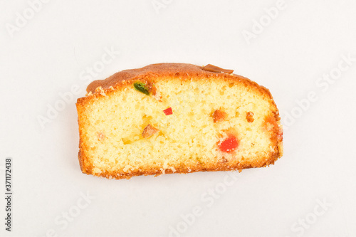 slice of fruit cake isolated on white backgroound