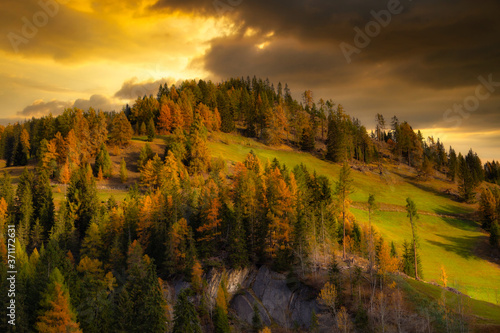 Idyllic scenery of the Alps mountains in Italy at sunrise