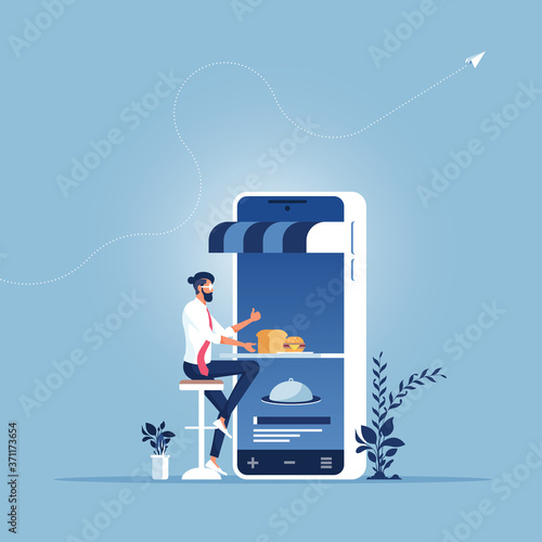 Order food delivery on smartphone vector-Food delivery concept, Online food delivery-Businessman uses application for order food on mobile application