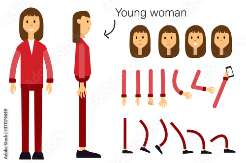 The character is a young women. The character is ready for animation. Gait animation.
