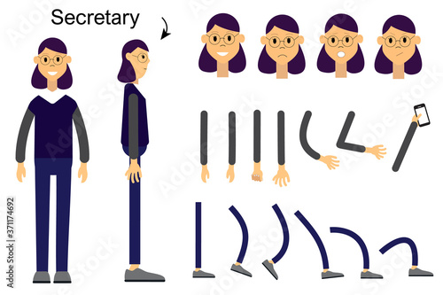 The character is a secretary. Character for animation. Vector character for a cartoon. 