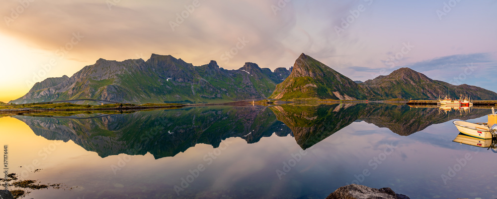 Norway Fjord and Mountains Landscape,Lofoten island.