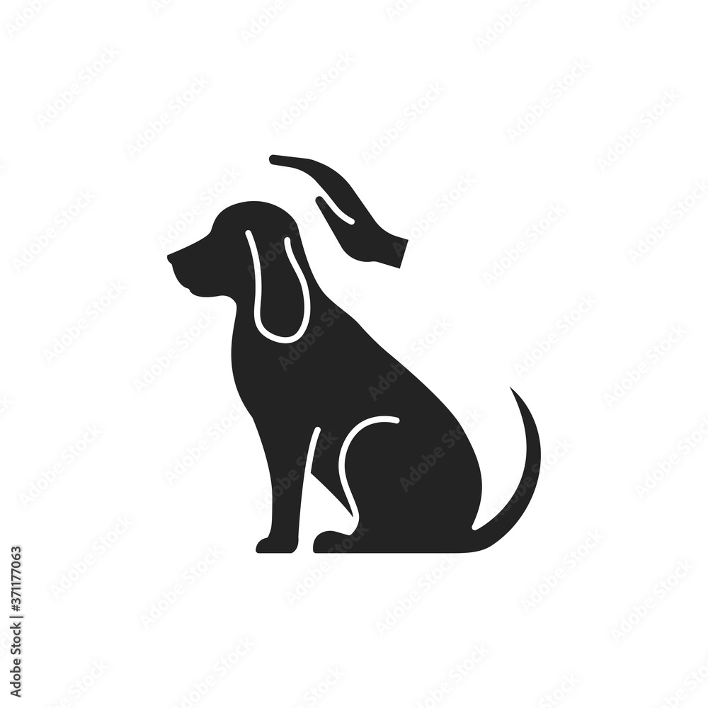 Dog care black glyph icon. Improving the life of dogs. Actions aimed at their care. Pictogram for web page, mobile app, promo. UI UX GUI design element.