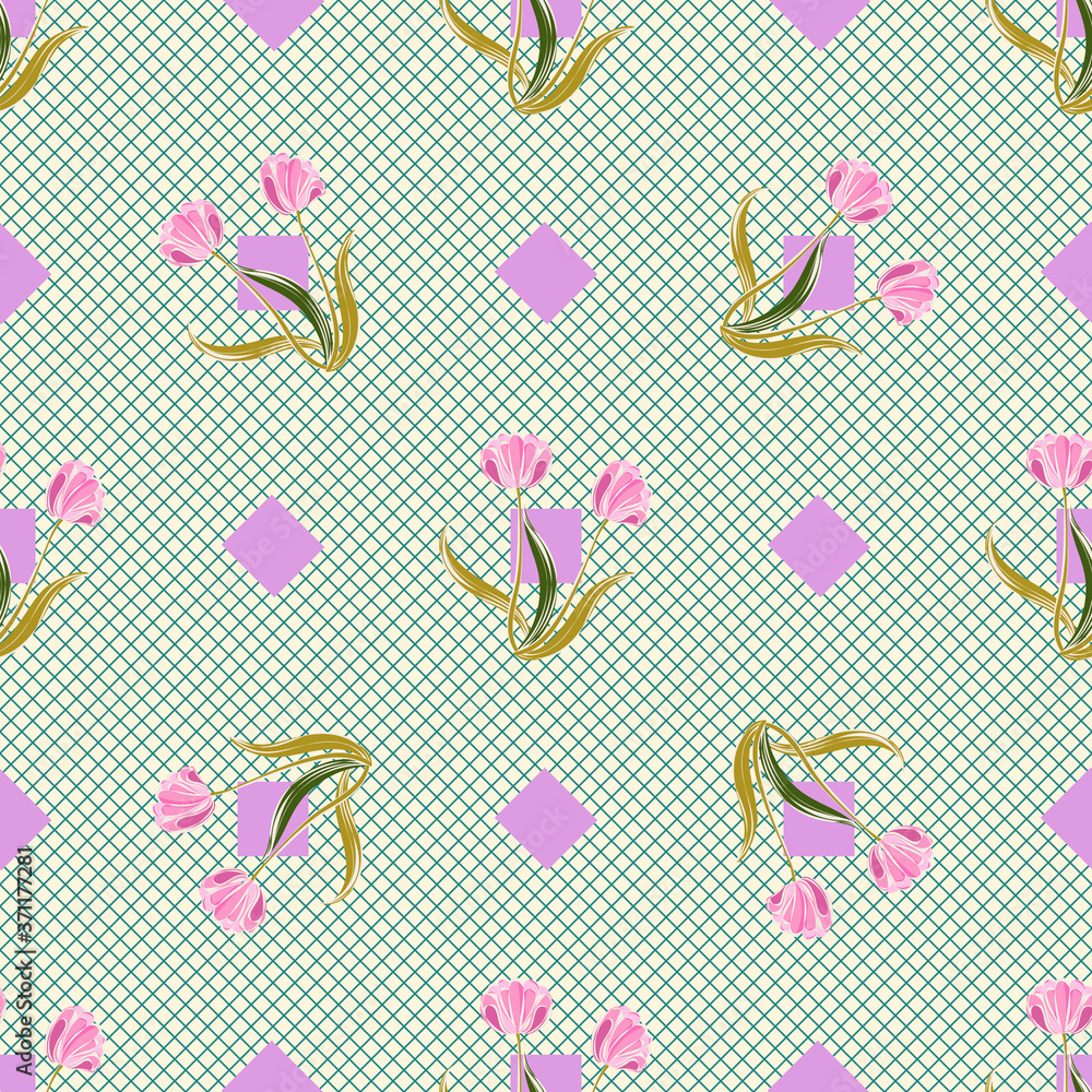 Seamless retro 1940s pattern in flowers of cute tulips. Vintage floral background for textile, wallpaper, pattern fills, covers, surface, print, gift wrap, scrapbooking, decoupage. Seamless retro 1940s pattern in flowers of cute tulips. Vintage floral background for textile, wallpaper, pattern fills, covers, surface, print, gift wrap, scrapbooking, decoupage.