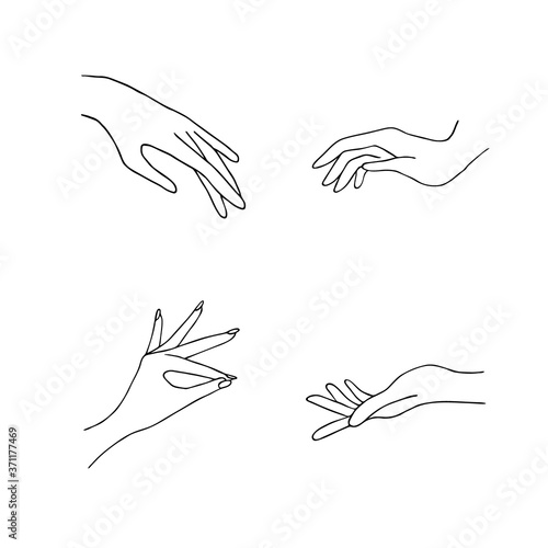 Women hand icons. Elegant female hands of different gestures. Lineart in a trendy minimalist style. Vector Illustration. EPS10.