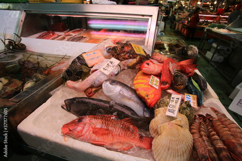 coral reef fish in the fish market at Okinawa, japan