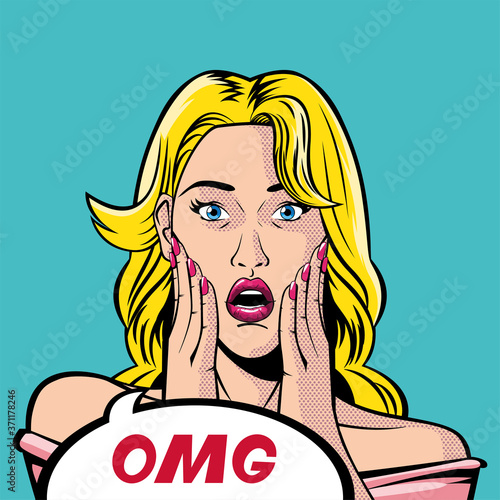 retro blond woman cartoon with omg bubble vector design