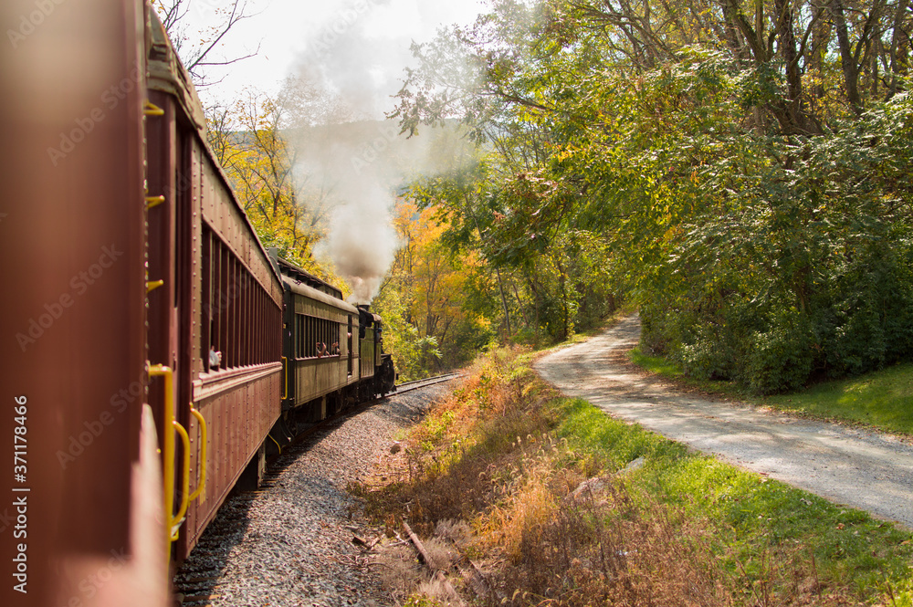 Fototapeta premium Steam engine ride on a fall afternoon