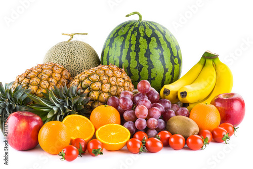Close-up variety of fresh fruits on the bright table