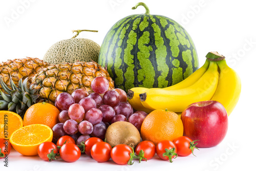 Fototapeta Naklejka Na Ścianę i Meble -  Close-up variety of fresh fruits on the bright table