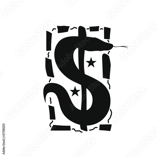 Dollar American money coin cash currency snake crisis star USA flag symbol logo icon sign Hand drawn Modern design Fashion print clothes greeting invitation card economical banner badge poster flyer