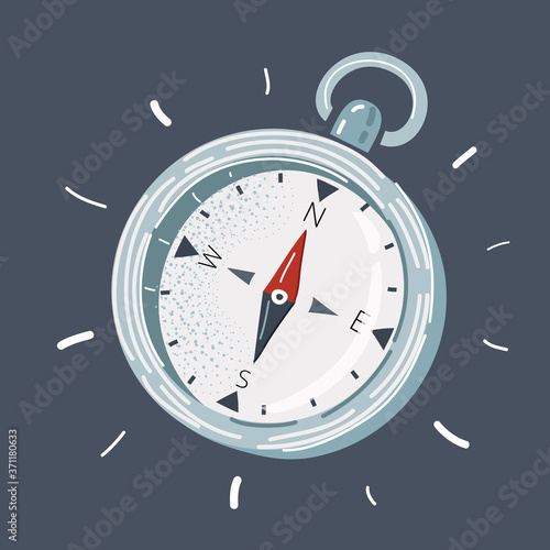 Vector illustration of hand drawn Compass on dark background.