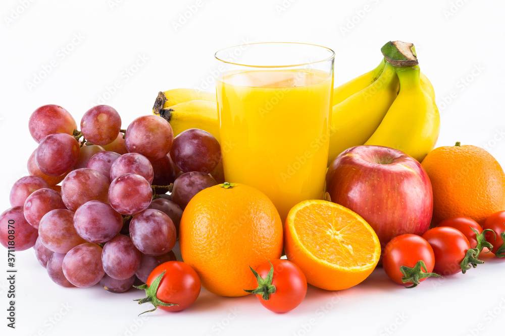 Close-up variety of fresh fruits on the bright table Close-up variety of fresh fruits on the bright table