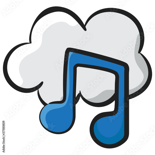 
Virtually media storage, hand drawn icon of cloud music 
