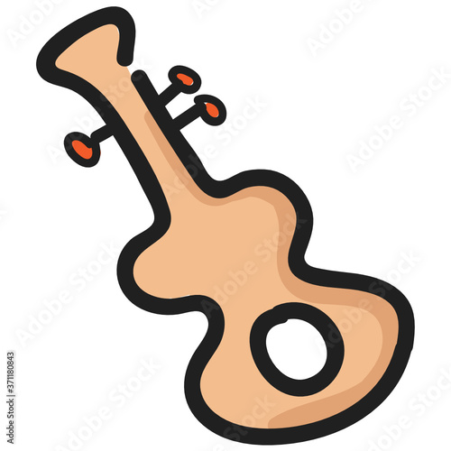 
A guitar, musical instrument icon in doodle design 
