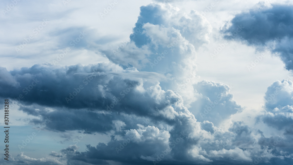 Dramatic sky with stormy clouds. Blue dramatic clouds