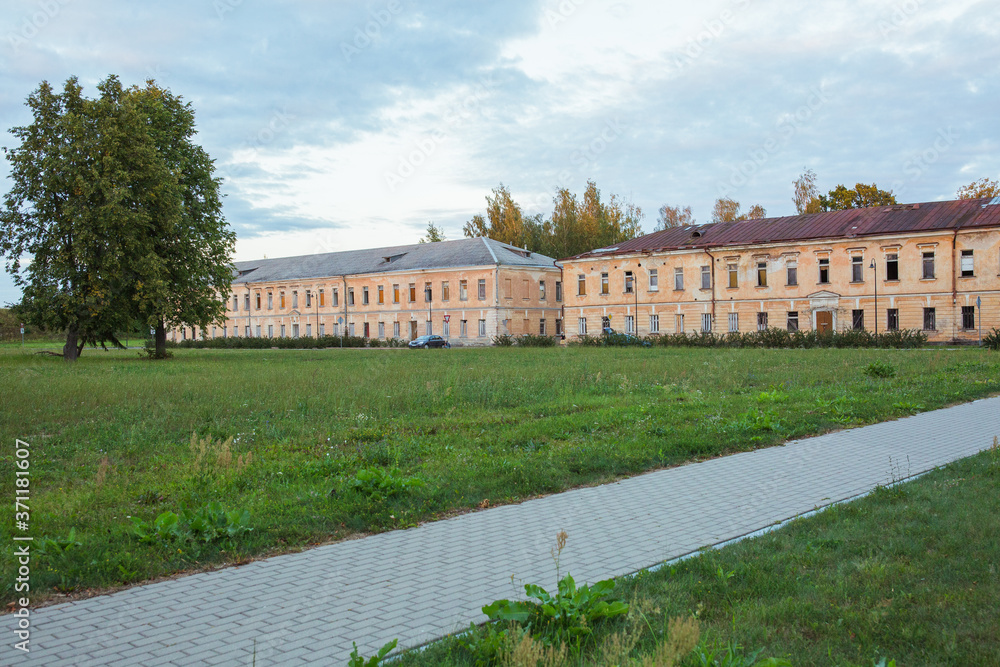 City Daugavpils, Latvia. Old castle and ruins from red brick. Travel photo.