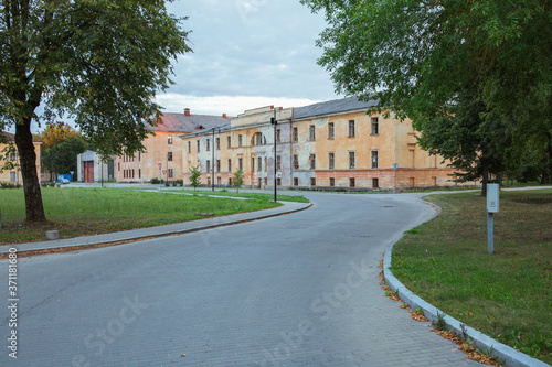 City Daugavpils, Latvia. Old castle and ruins from red brick. Travel photo.