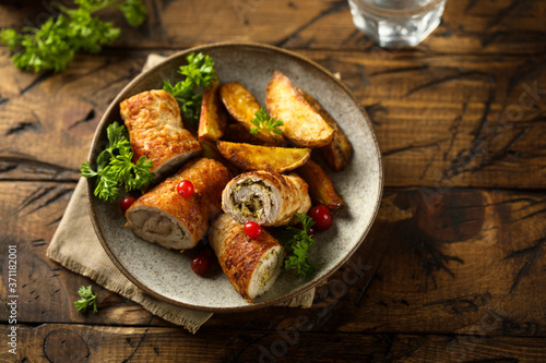 Homemade beef roulades with potato