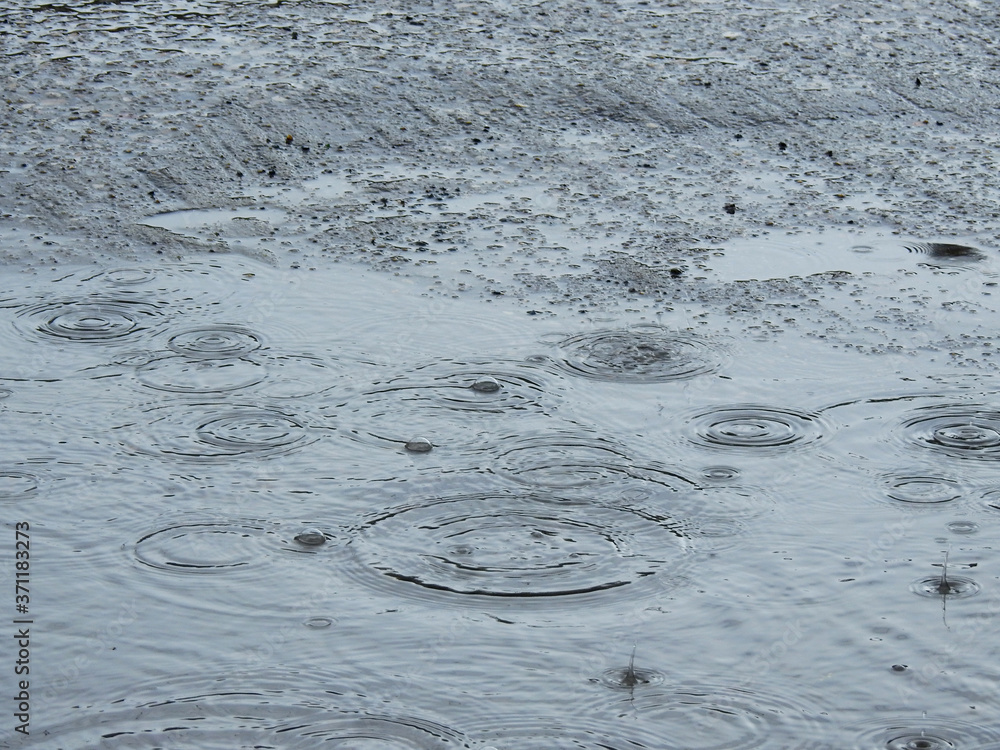 rain drop on wet asphalt road