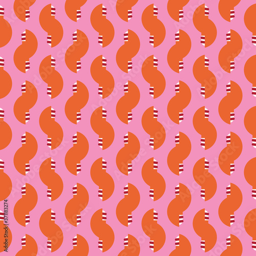 Vector seamless pattern texture background with geometric shapes, colored in orange, pink, red, white colors.