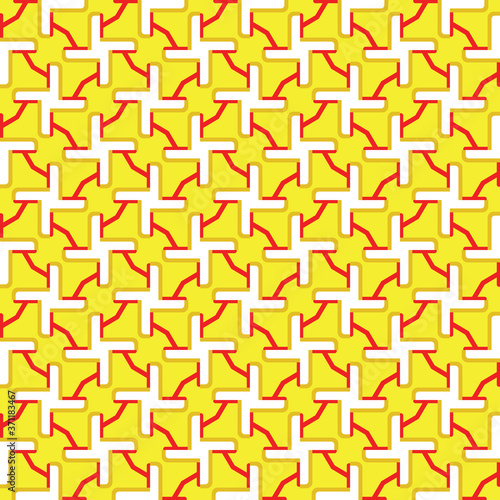 Vector seamless pattern texture background with geometric shapes, colored in yellow, red, white colors.