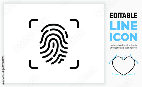 Editable line icon of a finger print. Customise the stroke weight to fit your design! 