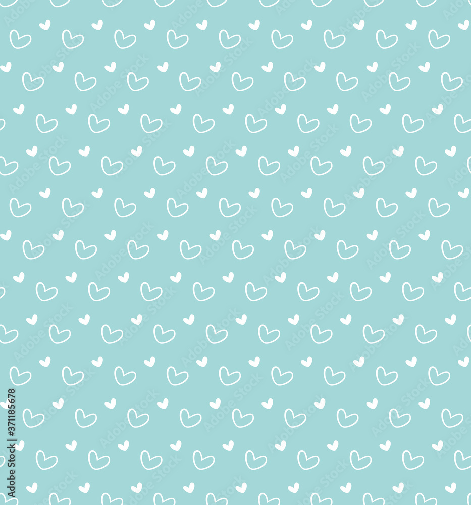 Seamless pattern white hearts on blue background