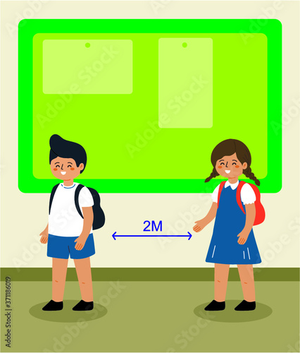 Back to school for new normal lifestyle concept. social distancing protect coronavirus covid 19, children go to school isolated