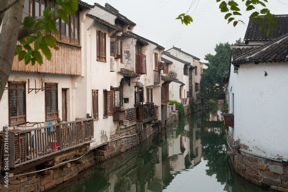 Old town traditional houses and canal at Suzhou.