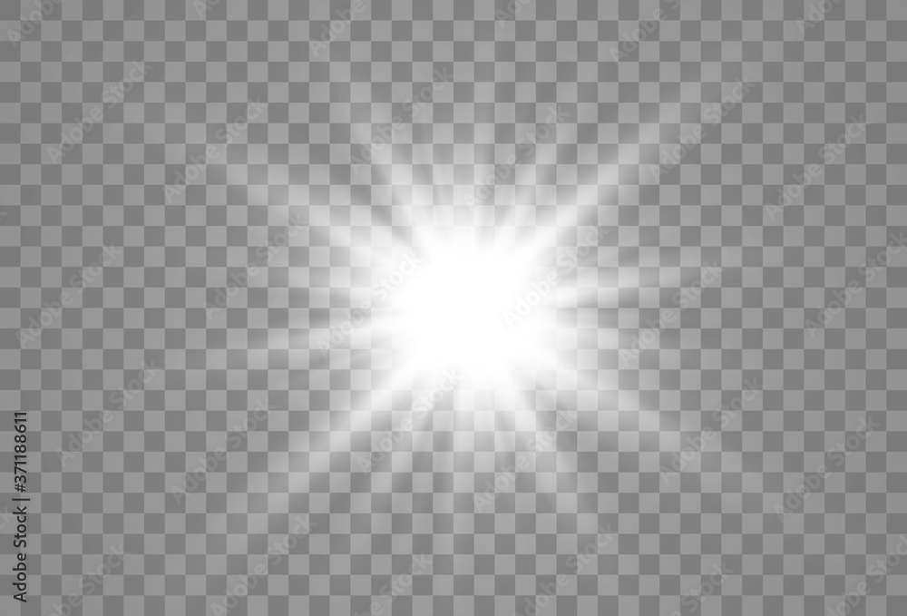 Bright beautiful star.Vector illustration of a light effect on a transparent background. Bright beautiful star.Vector illustration of a light effect on a transparent background.