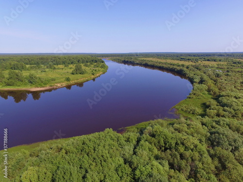 Bend of the Vychegda river against the blue sky, Komi Republic, Russia. © Алексей Онищенко
