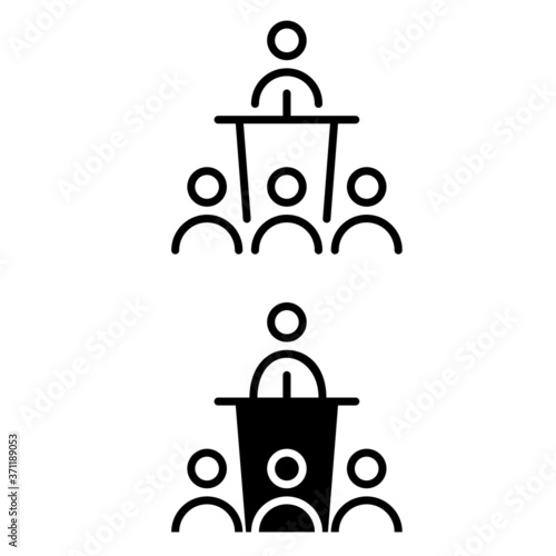 
speaker icon vector set. presenter speaker on podium illustration sign collection. business public conference symbol.