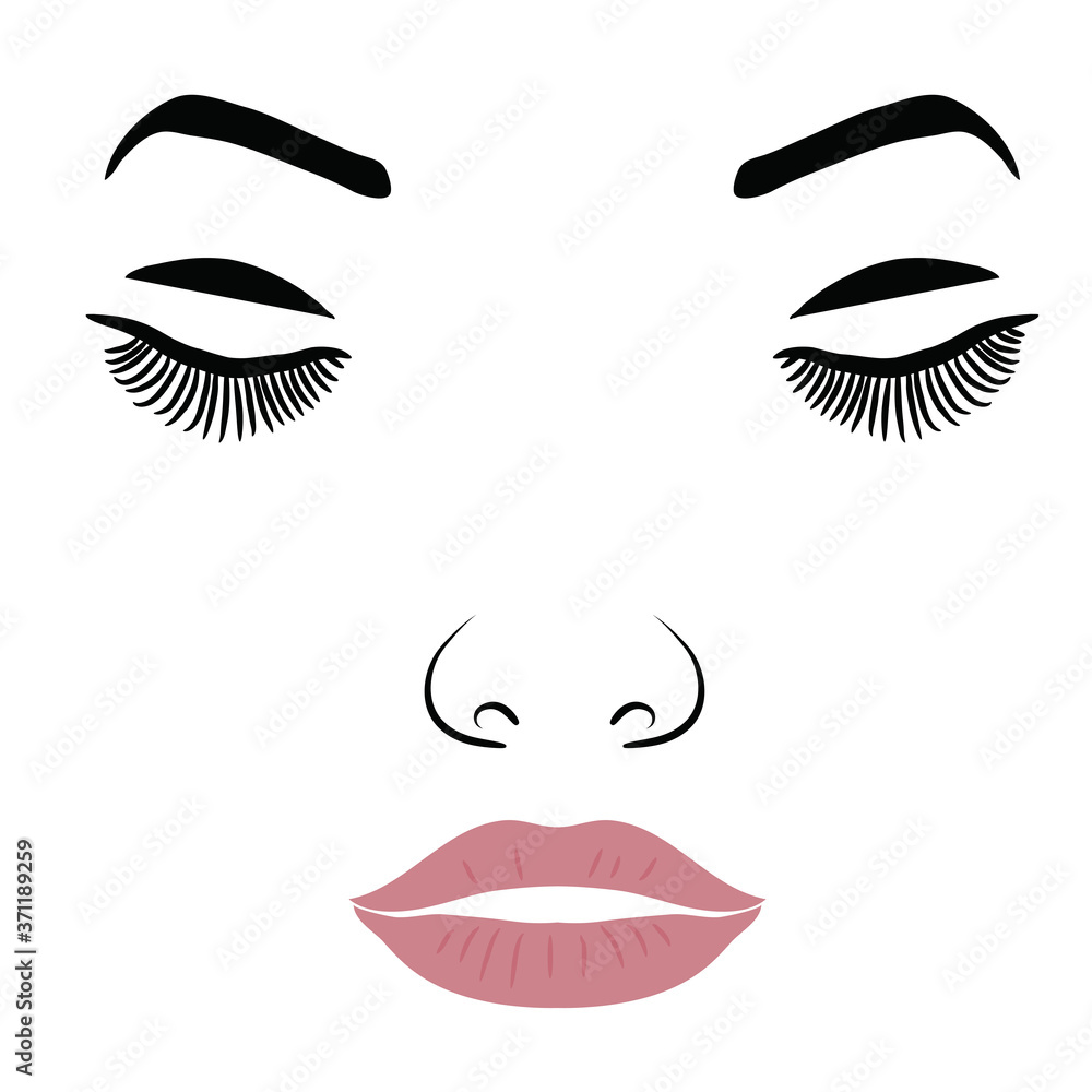 Female Face With Make-up Eyelashes, Eyes And Lips On A White Background. Vector Illustration Female Face With Make-up Eyelashes, Eyes And Lips On A White Background. Vector Illustration