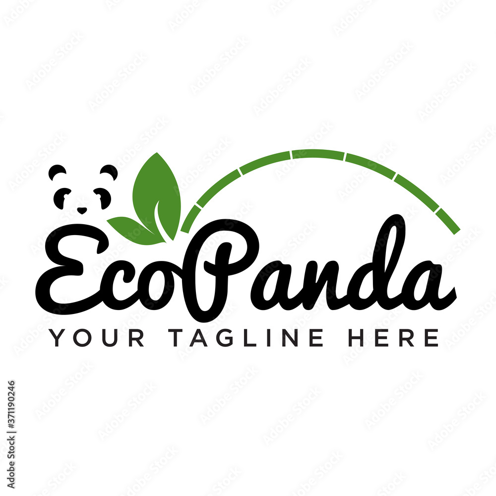 Fototapeta premium eco panda logo, combine workmark and bamboo vector