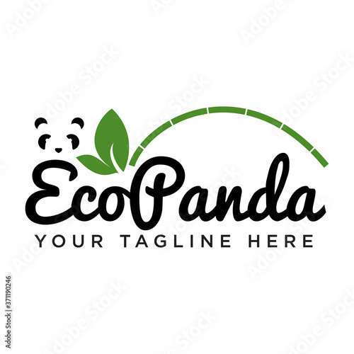 eco panda logo, combine workmark and bamboo vector