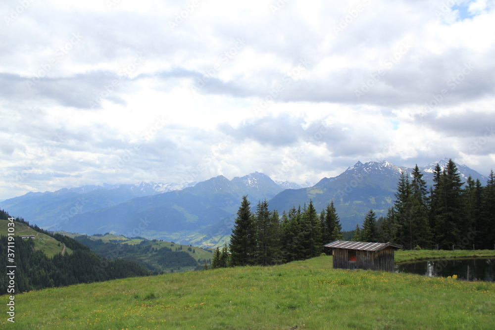 mountain hut with view to a valley