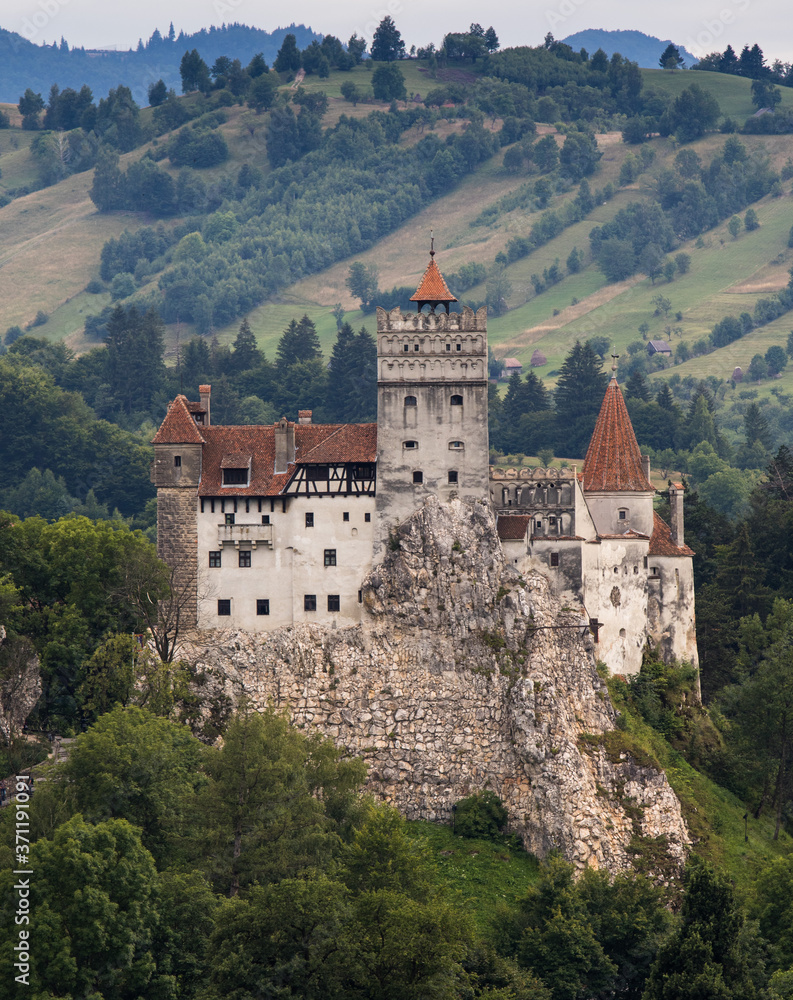 Landscape with medieval Bran castle known for the myth of Dracula. Brasov landmark, Transylvania, Romania, Europe