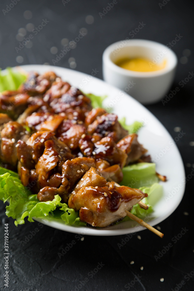 Chicken skewers with teriyaki sauce Chicken skewers with teriyaki sauce