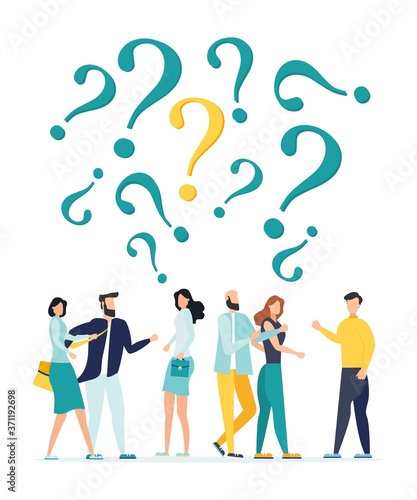 Vector illustration  concept illustration of people frequently asked questions around question marks  answer to question metaphor - vector - Vector